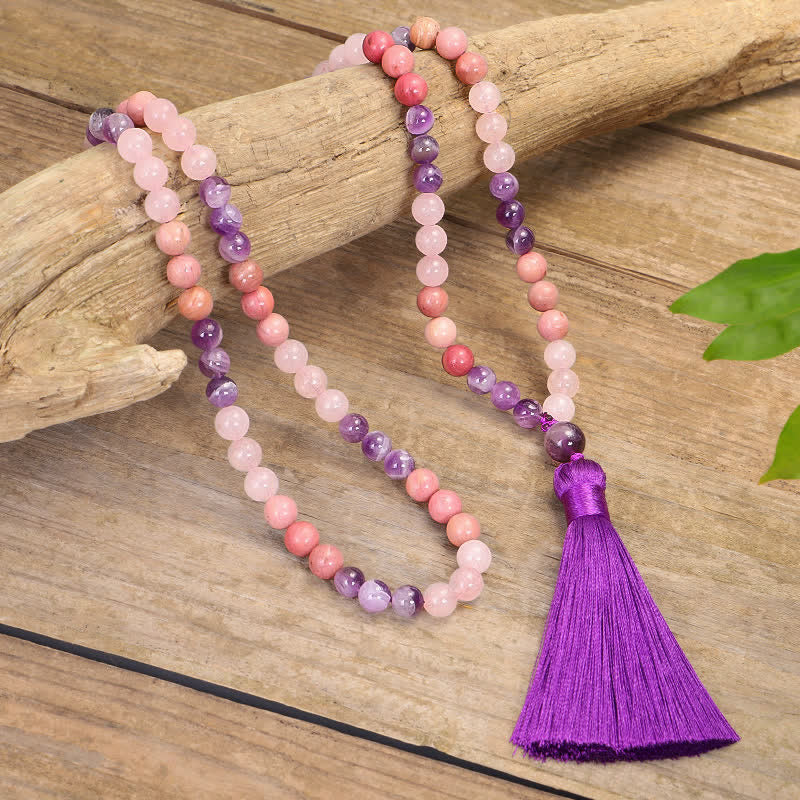 Wear FengShui 108 Mala Beads Amethyst Rose Quartz Spiritual Healing Tassel Bracelet