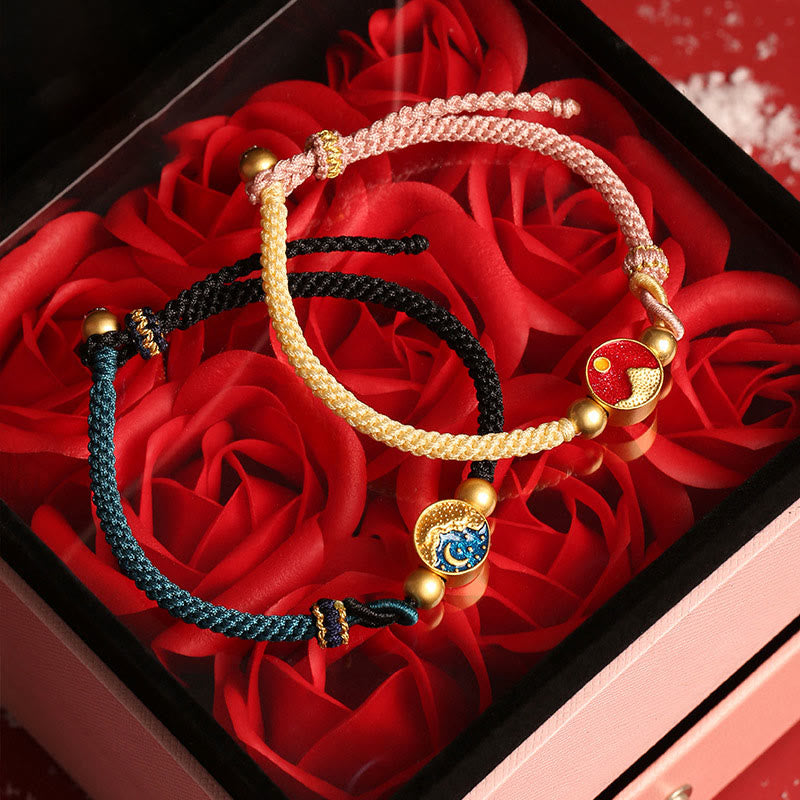 Wear FengShui Handmade Mountain and Sea Engraved Luck Two-Color String Couple Bracelet