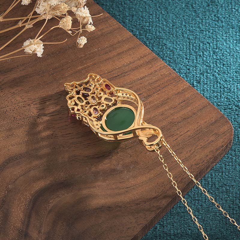 Wear FengShui Cyan Jade Success Necklace Chain Pendant