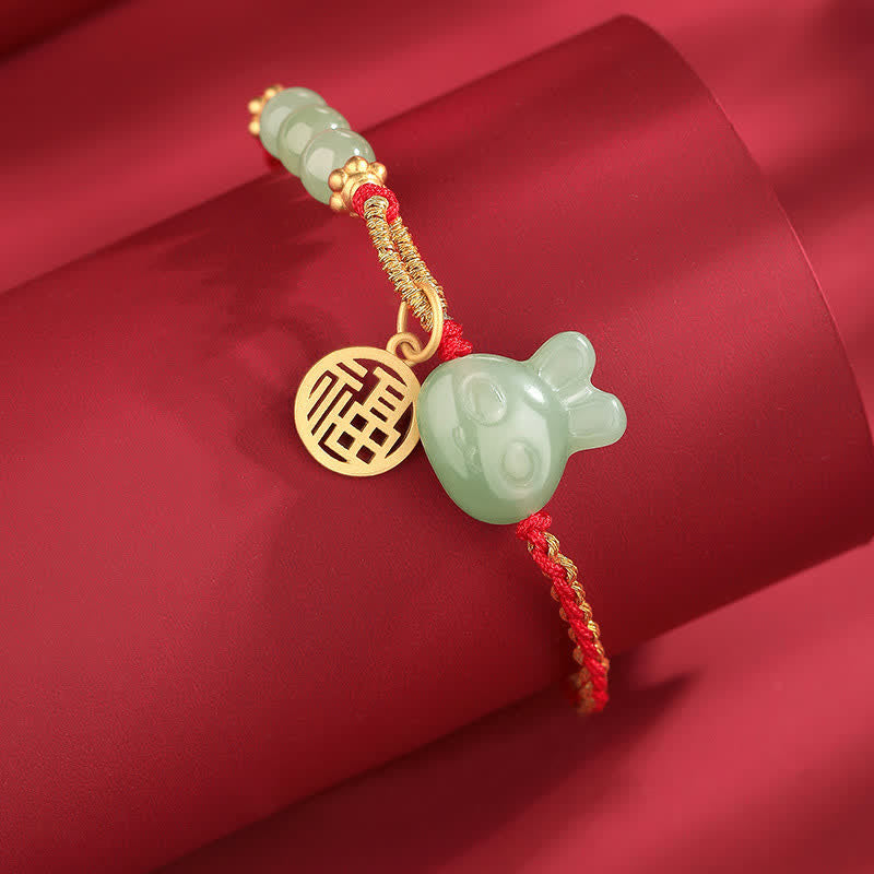 Wear FengShui 925 Sterling Silver Year of the Rabbit Hetian Jade Happiness Luck Red String Bracelet