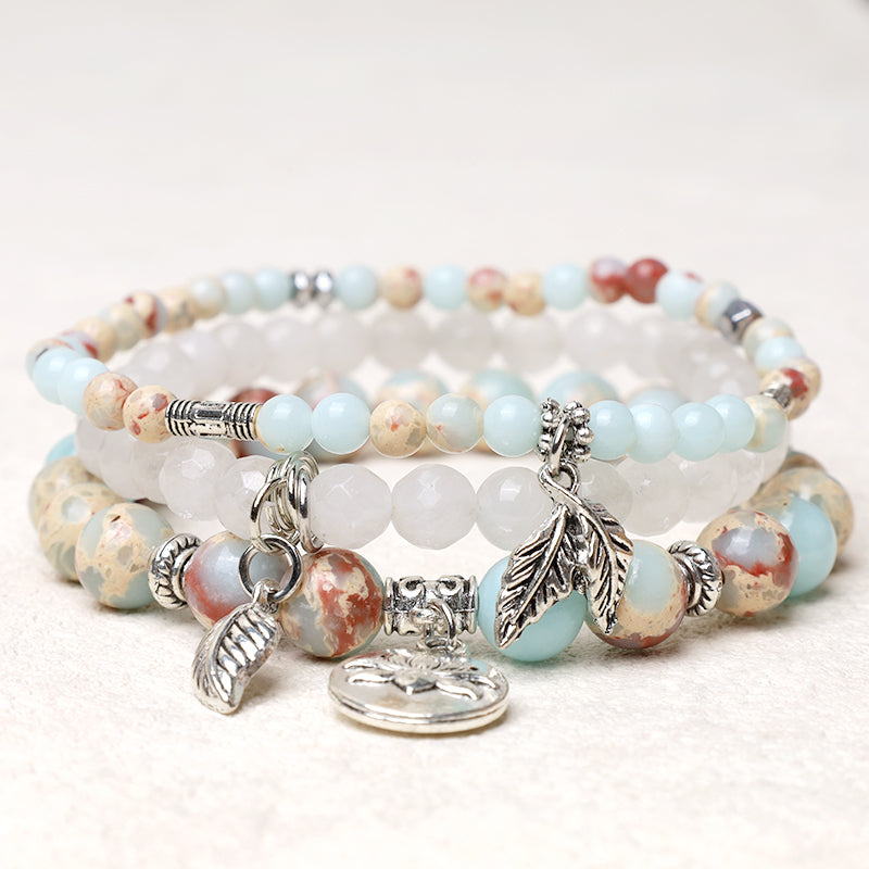 Wear FengShui 3PCS Natural Quartz Crystal Beaded Healing Energy Lotus Bracelet
