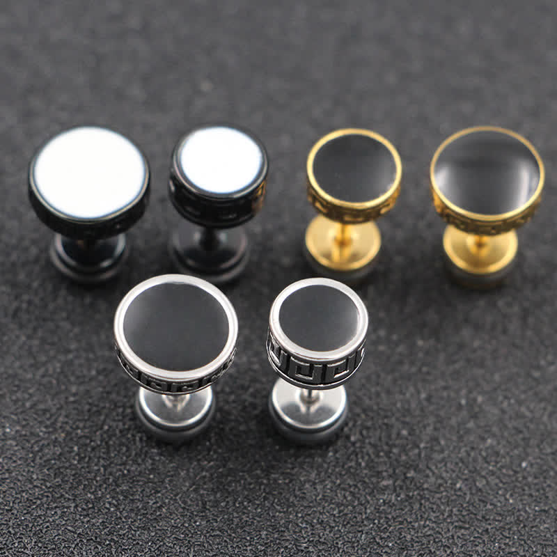 Wear FengShui Cool Men Titanium Steel Balance Round Stud Earrings