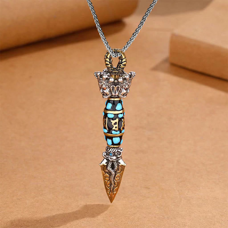 Wear FengShui Tibet Om Mani Padme Hum Dzi Bead Dorje Vajra Pattern Wealth Rotatable Necklace Pendant