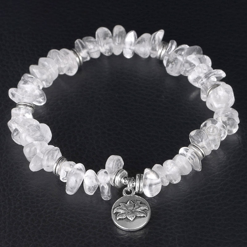 Wear FengShui Natural White Crystal Lotus Healing Bracelet