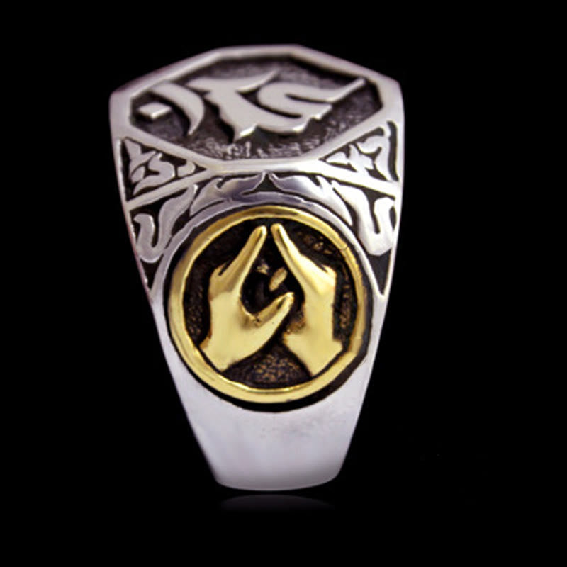 Wear FengShui 925 Sterling Silver Sanskrit Design Carved Protection Adjustable Ring