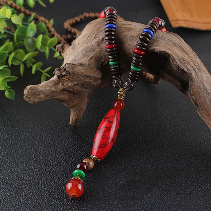 Wear FengShui Wenge Wood Turquoise Stone Protection Calm Necklace Pendant