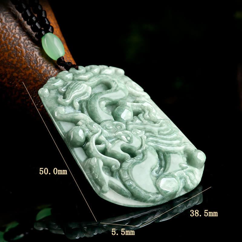 Wear FengShui Year Of The Dragon Chinese Zodiac Dragon Soaring Jade Protection Bead Chain Necklace Pendant