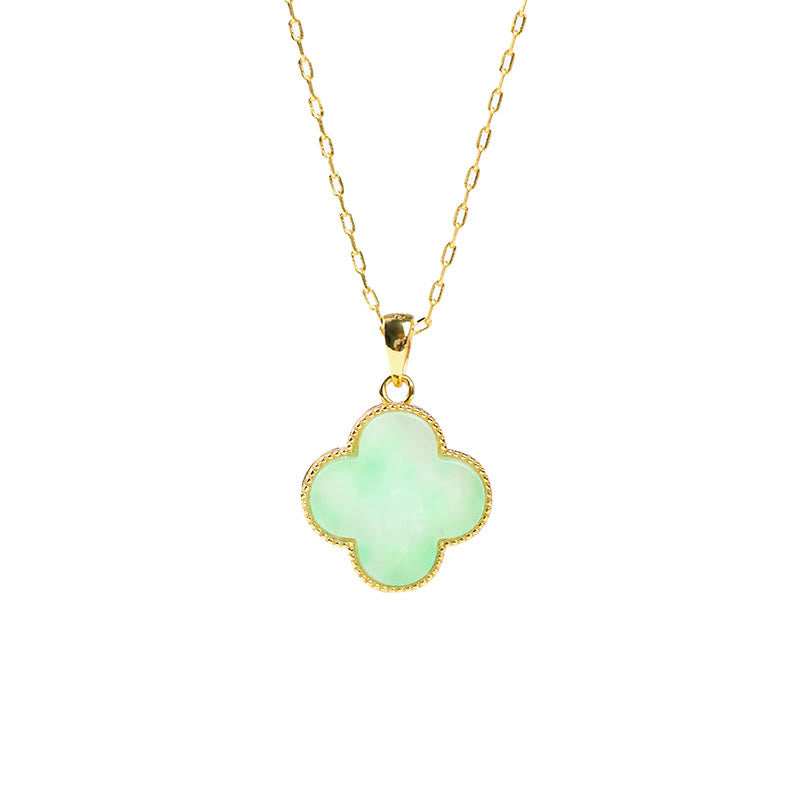 Wear FengShui Four Leaf Clover Jade Pattern Luck Necklace Pendant