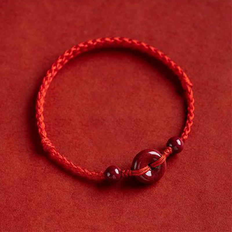 Wear FengShui Handmade Cinnabar Peace Buckle Safe and Healthy Charm Blessing String Bracelet Anklet