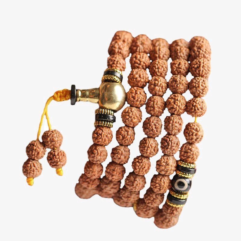 Wear FengShui 108 Mala Beads Rudraksha Bodhi Seed Dzi Bead Luck Wealth Bracelet
