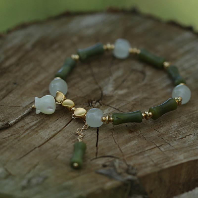 Wear FengShui Green Bamboo Jade Lily of the Valley Wealth Bracelet