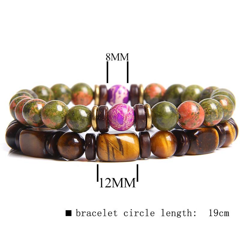 Wear FengShui 2PCS Healing Crystal Emperor Stone Tiger Eye Bead Bracelet