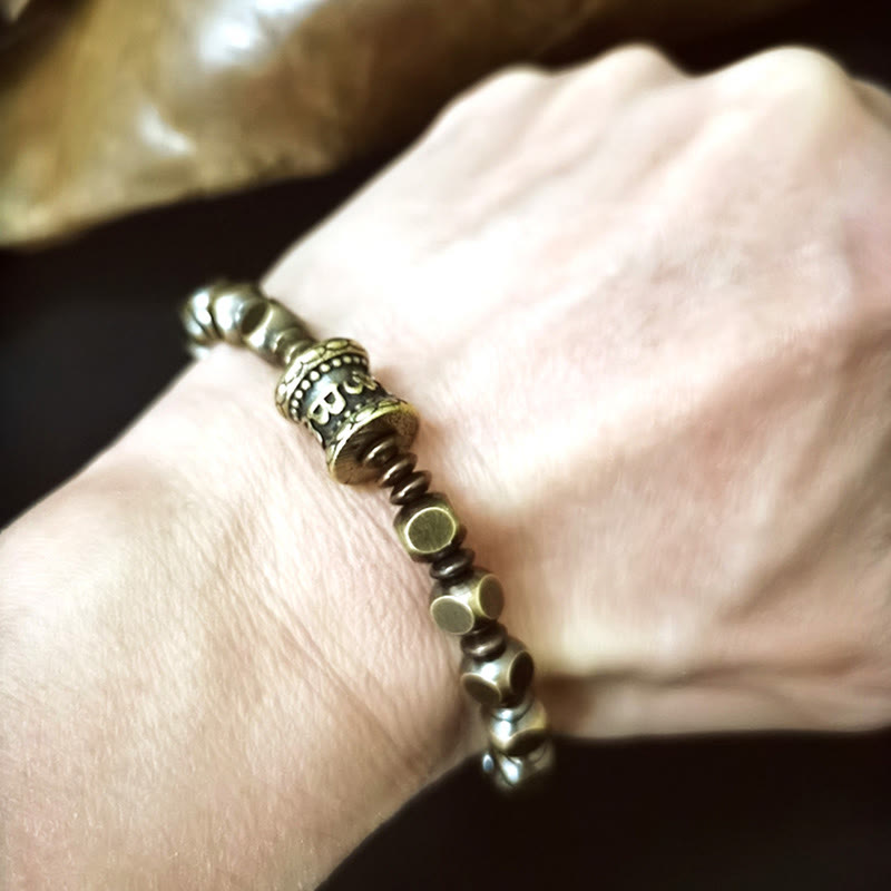 Wear FengShui Tibetan Om Mani Padme Hum Carved Copper Brass Amulet Focus Bracelet