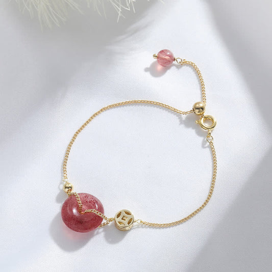 Wear FengShui Strawberry Quartz Peace Buckle Coin Love Bracelet