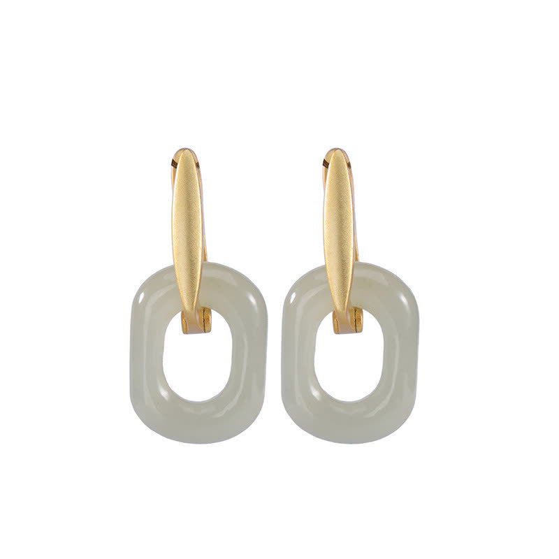 Wear FengShui 925 Sterling Silver Round White Jade Happiness Blessing Earrings