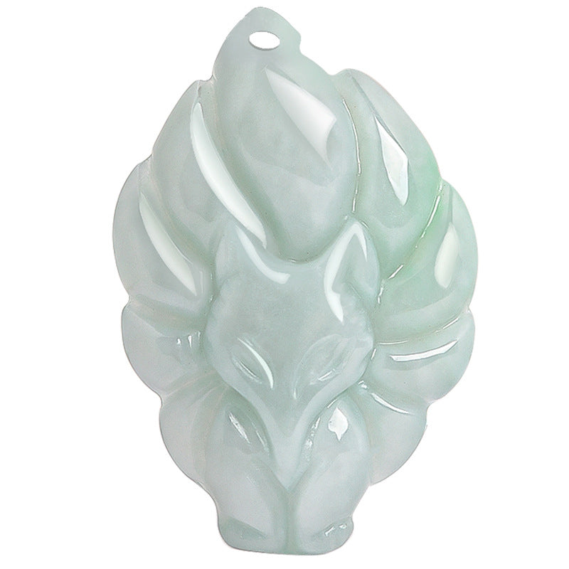 Wear FengShui Natural Jade Nine Tailed Fox Luck Prosperity Necklace Pendant
