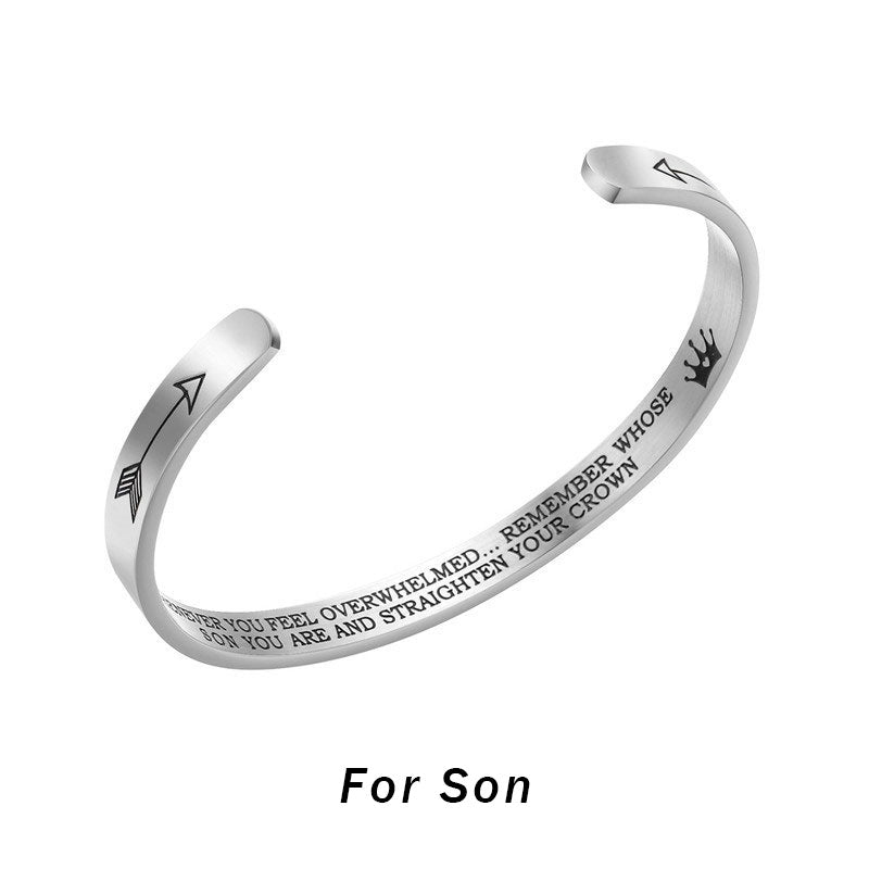 Wear FengShui Inspirational Bracelets Personalized Gift for Her Him Engraved Mantra Cuff Bangle Crown Jewelry