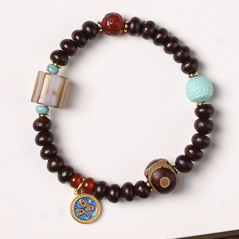 Wear FengShui Natural Tibet Purple Bodhi Seed Dzi Bead God of Wealth Wisdom Bracelet