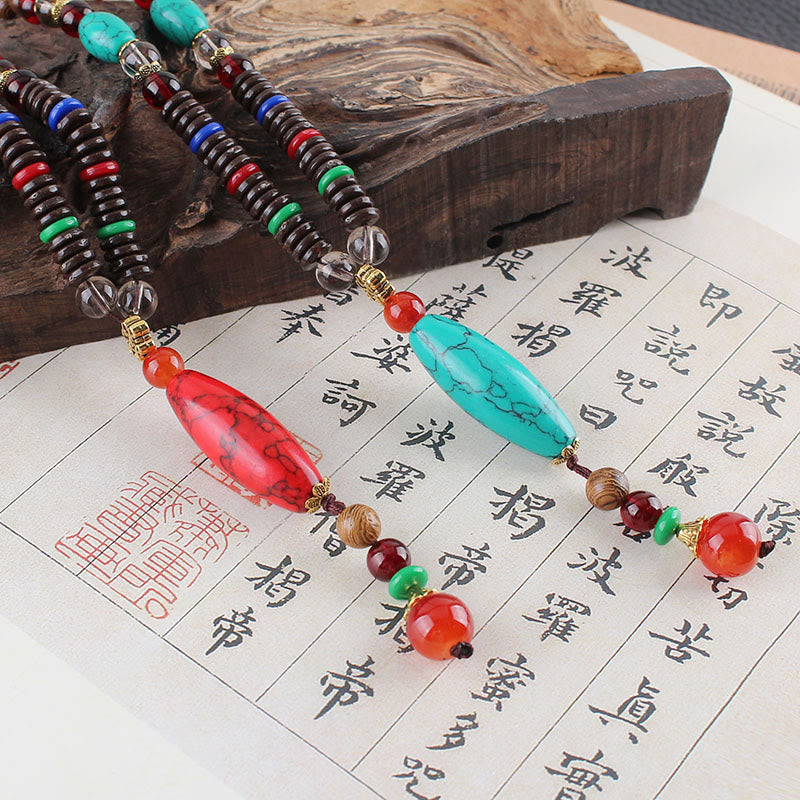 Wear FengShui Wenge Wood Turquoise Stone Protection Calm Necklace Pendant