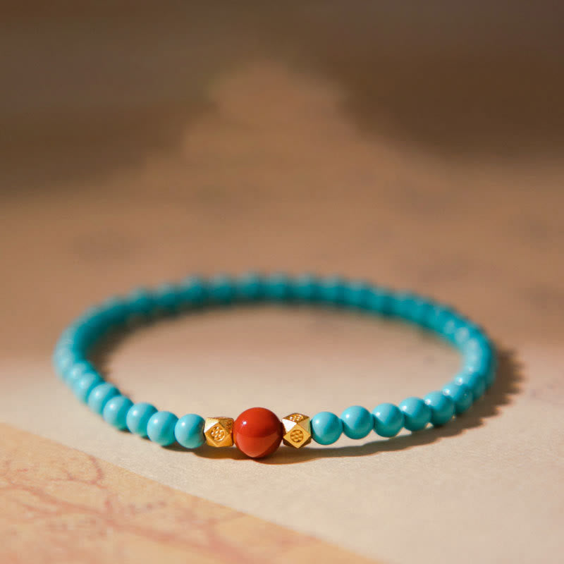 Wear FengShui Turquoise Red Agate Beaded Protection Bracelet