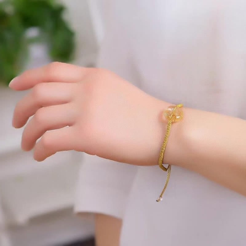 Wear FengShui Round Citrine Peace Buckle Happiness Braided Bracelet