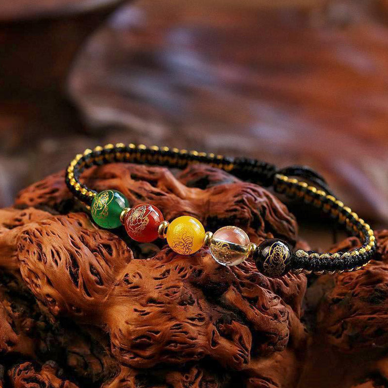 Wear FengShui Five Directions Gods of Wealth Agate Handmade Protection String Braid Bracelet