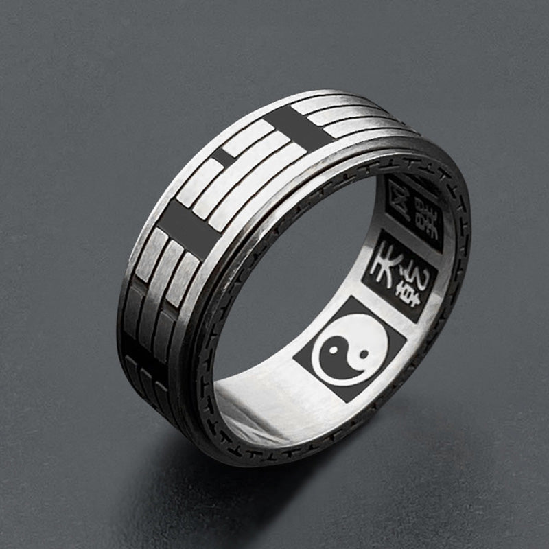 Wear FengShui Bagua Yin Yang Titanium Steel Balance Rotatable Ring