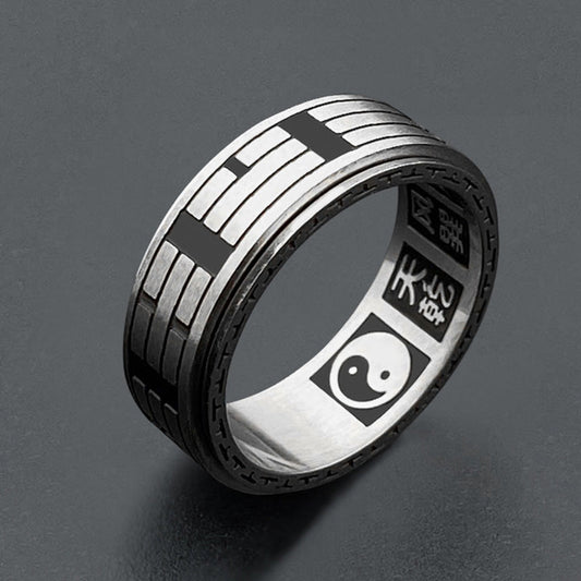 Wear FengShui Bagua Yin Yang Titanium Steel Balance Rotatable Ring