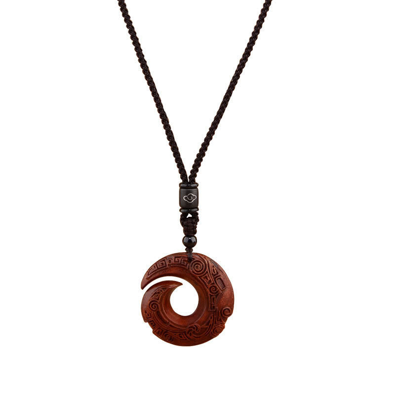 Wear FengShui Small Leaf Red Sandalwood Ebony Wood One's Luck Improves Design Patern Protection Necklace Pendant