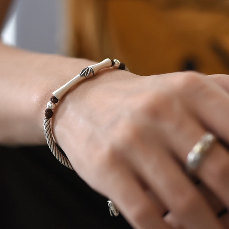 Wear FengShui 999 Sterling Silver Bamboo Pattern Cicada Luck Wealth Bracelet