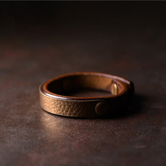 Wear FengShui Vintage Handmade Texture Copper Brass Leather Wealth Bracelet Bangle