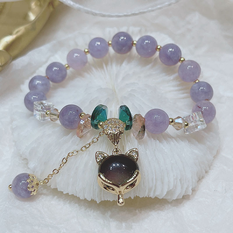 Wear FengShui Natural Purple Jade Fox Charm Happiness Bracelet