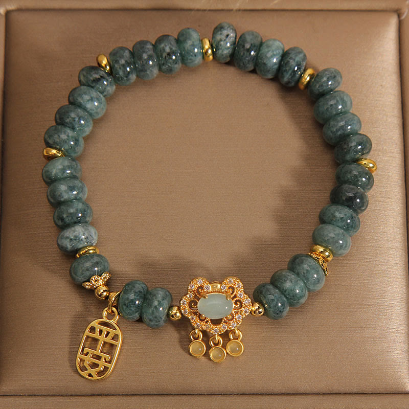 Wear FengShui Natural Jade Chinese Lock Charm Peace Luck Abundance Bracelet