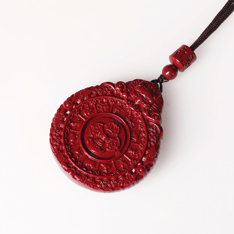 Wear FengShui Chinese Zodiac Natural Cinnabar Bagua Amulet Keep Away Evil Spirits Necklace Pendant