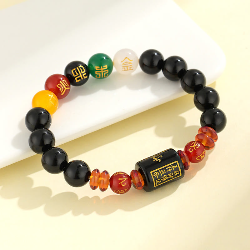 Wear FengShui Five Elements Black Onyx Red Agate Wisdom Wealth Bracelet