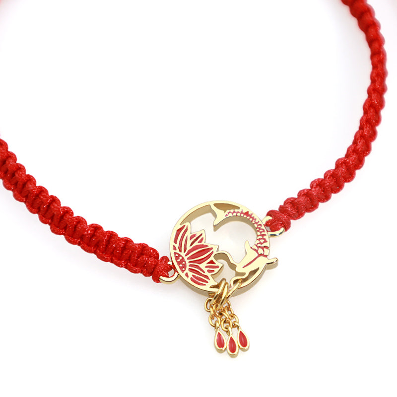 Wear FengShui Tibetan Handmade Lotus Koi Fish Lucky Red String Bracelet