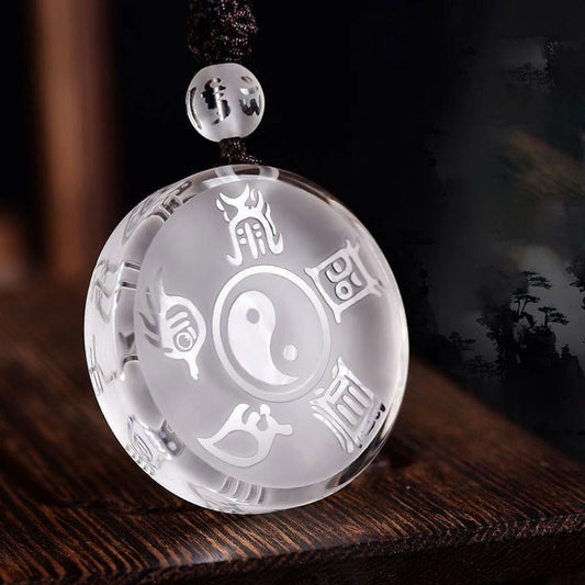 Wear FengShui Taoism Five Sacred Mountains Yin Yang Symbol Liuli Crystal Balance Necklace Pendant Key Chain