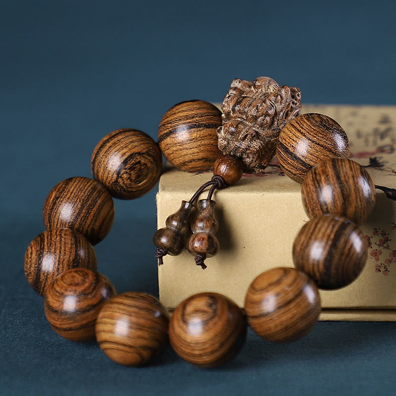 Wear FengShui Rosewood Green Sandalwood Small Leaf Red Sandalwood Dragon Carved Protection Bracelet