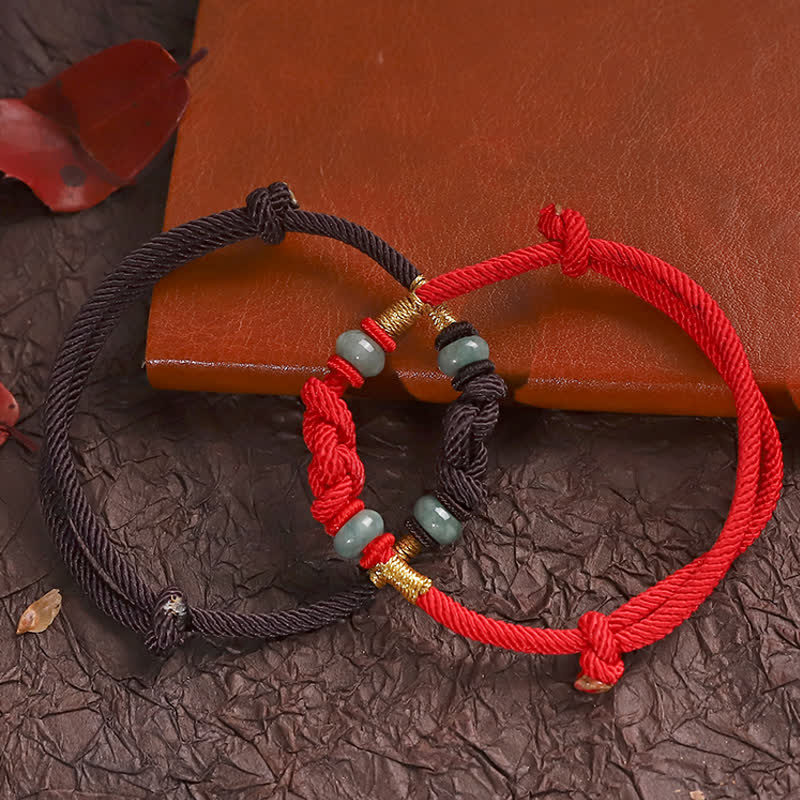 Wear FengShui Red String Jade Luck Fortune Knot Braided Couple Bracelet