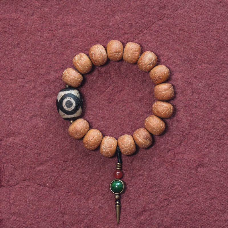 Wear FengShui Tibet Bodhi Seed Dzi Bead Peace Charm Wrist Mala Bracelet