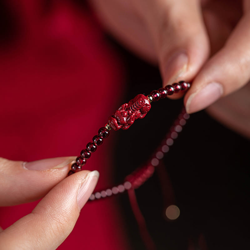 Wear FengShui Garnet Cinnabar PiXiu Blessing Calm String Bracelet