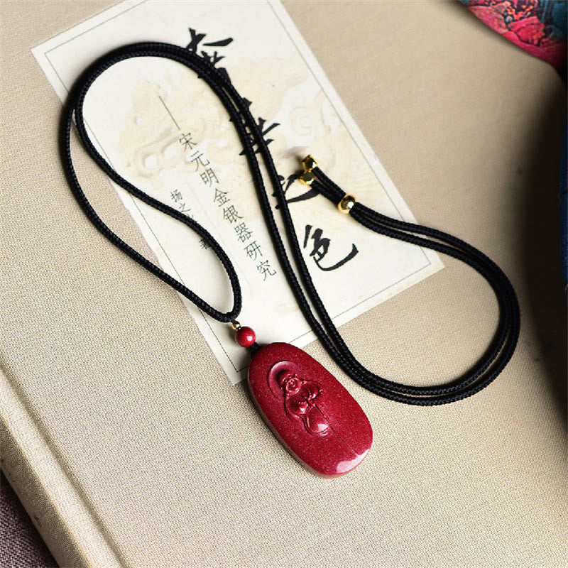 Wear FengShui Laughing Buddha Yin Yang Chinese Zodiac Gourd Natural Cinnabar Blessing Necklace Pendant