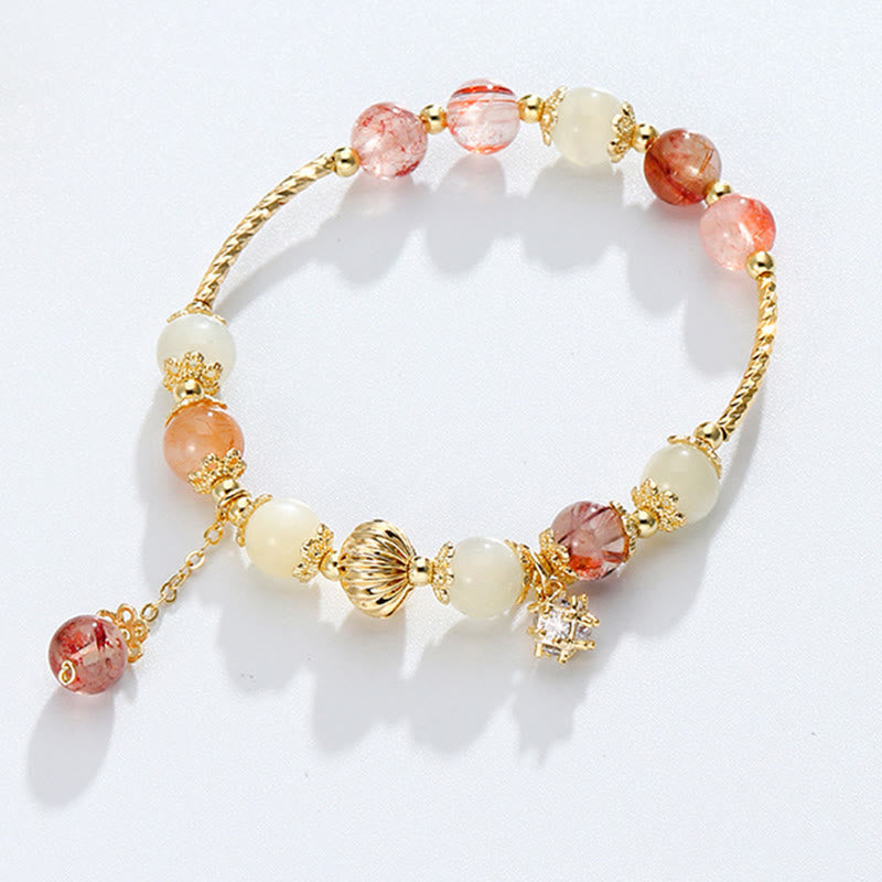 Wear FengShui Colorful Rutilated Quartz Cat Eye Zircon Auspiciousness Bead Bracelet