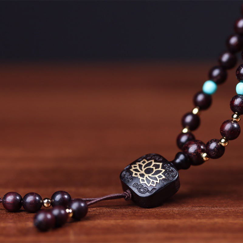 Wear FengShui 108 Mala Beads Tibetan Small Leaf Red Sandalwood Lotus Balance Bracelet