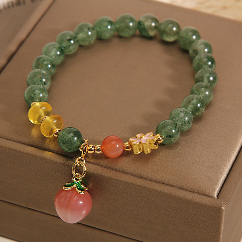 Wear FengShui Natural Green Strawberry Quartz Love Peach Charm Bracelet