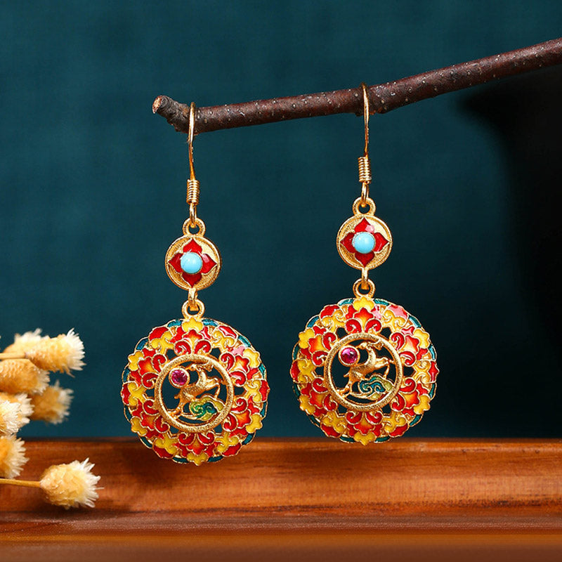 Wear FengShui 24K Gold Plated Dunhuang Color Elk Copper Balance Drop Earrings