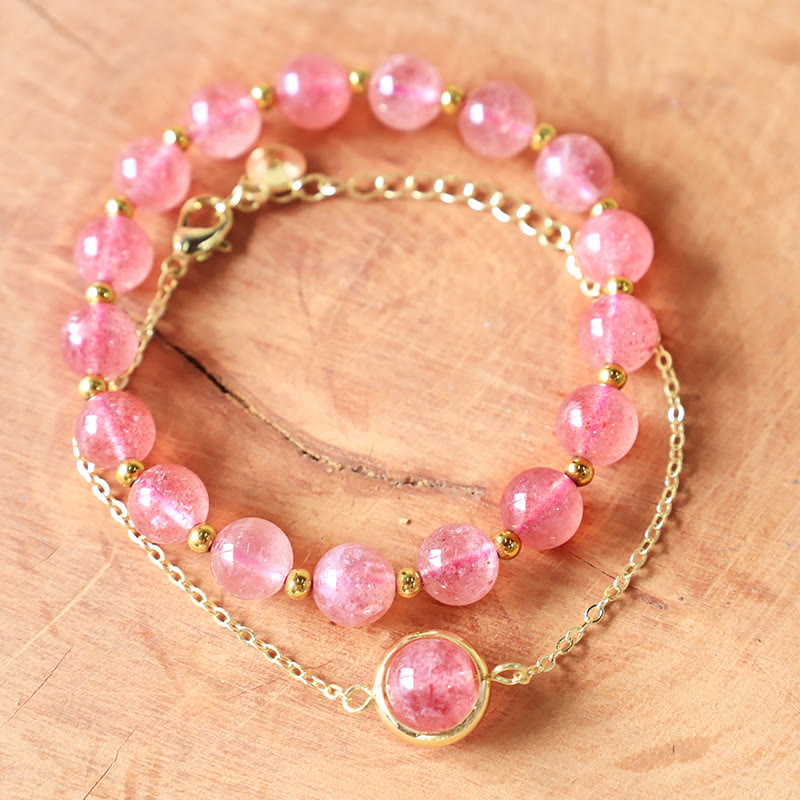 Wear FengShui Sun Stone Strawberry Quartz Crystal Positive Bracelet