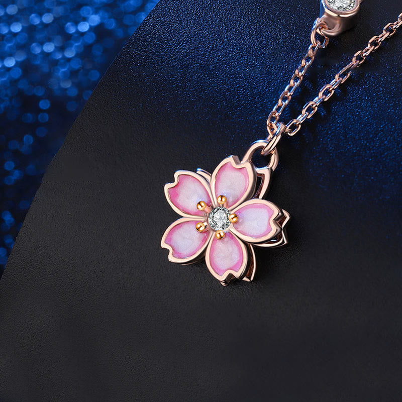Wear FengShui 925 Sterling Silver Cherry Blossom Flower Rotatable Protection Necklace Pendant