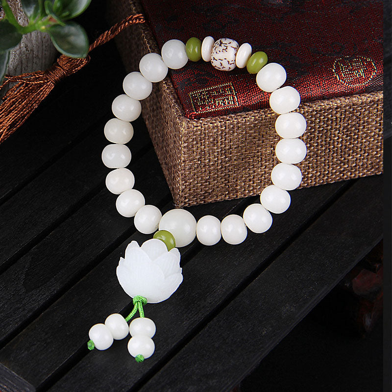 Wear FengShui Lotus Natural White Bodhi Seed Luck Bracelet