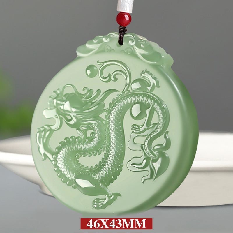 Wear FengShui Chinese Zodiac Dragon Jade Luck Necklace String Pendant
